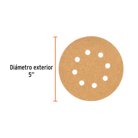 Paquete c/5 discos de lija 5' grano 40, 8 perforaciones | DIRO-54 | 17765