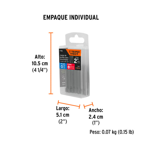 Estuche con 5 puntas de cruz y planas largo 2', Expert | PUDE-1001 | 17786