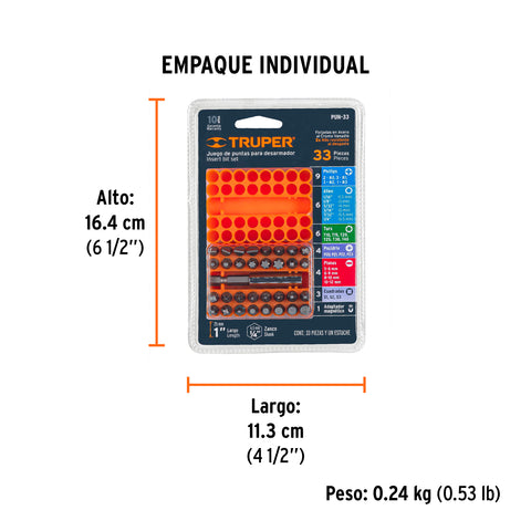 Juego de puntas mixtas 1', 33 piezas en organizador plástico | PUN-33 | 17788