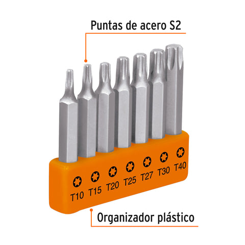 Juego de 7 puntas torx combinadas largo 2', Truper Expert | P7-25T | 17796