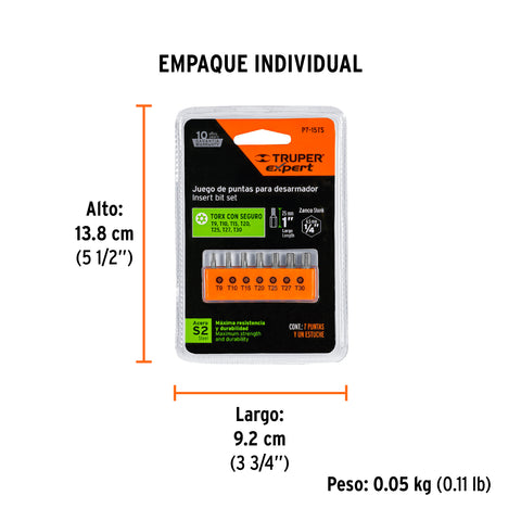 Juego de 7 puntas torx combinadas c/seguro largo 1', Expert | P7-15TS | 17797