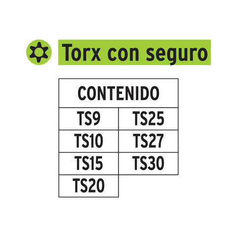 Juego de 7 puntas torx combinadas c/seguro largo 1', Expert | P7-15TS | 17797