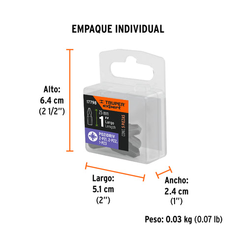 Estuche con 5 puntas pozidriv combinadas largo 1', Expert | PUDE-2001 | 17798