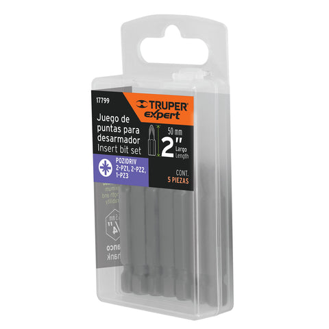 Estuche con 5 puntas pozidriv combinadas largo 2', Expert | PUDE-2002 | 17799