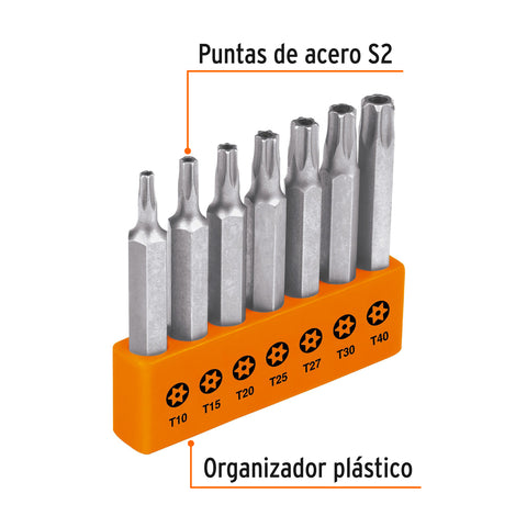 Juego de 7 puntas torx combinadas c/seguro largo 2', Expert | P7-20TS | 17813