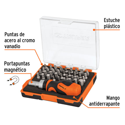 Desarmador tipo trompo con matraca y 36 puntas, Truper | DTROM-37 | 17845