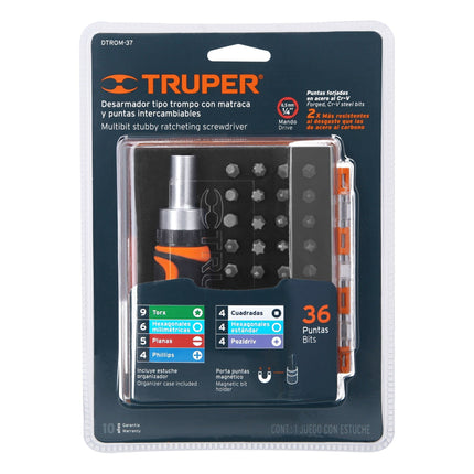 Desarmador tipo trompo con matraca y 36 puntas, Truper | DTROM-37 | 17845
