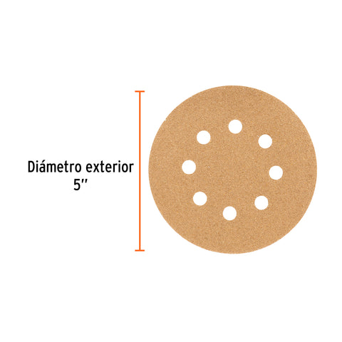 Paquete c/5 discos de lija 5' grano 60, 8 perforaciones | DIRO-56 | 17848