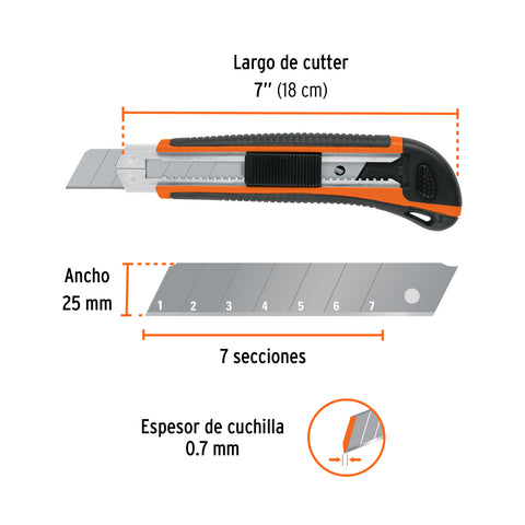 Cutter 25 mm profesional con alma metálica y grip, Truper | CUT-7X | 17901