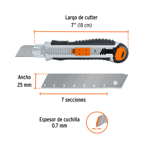 Cutter 25 mm trabajo pesado c/alma metálica y grip, Expert | CUT-7XX | 17902