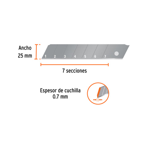 Estuche con 10 cuchillas SK4 de 25 mm para cutter, Truper | REP-CUT-7 | 17903