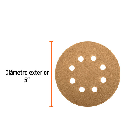 Paquete c/5 discos de lija 5' grano 80, 8 perforaciones | DIRO-58 | 17942
