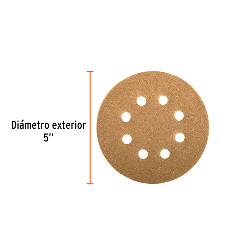 Paquete c/5 discos de lija 5' grano 120, 8 perforaciones | DIRO-512 | 17950