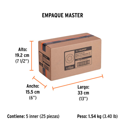 Paquete c/5 discos de lija 5' grano 120, 8 perforaciones | DIRO-512 | 17950