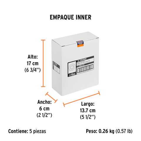Paquete c/5 discos de lija 5' grano 180, 8 perforaciones | DIRO-518 | 17952