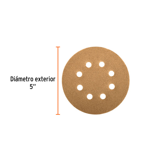 Paquete c/5 discos de lija 5' grano 240, 8 perforaciones | DIRO-524 | 17959
