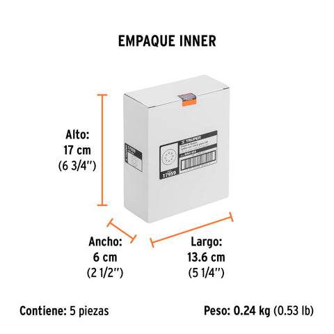 Paquete c/5 discos de lija 5' grano 240, 8 perforaciones | DIRO-524 | 17959