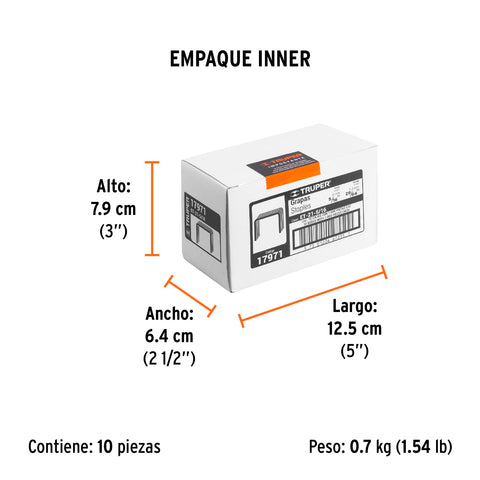 Caja con 1000 grapas 5/16'corona 11.3 mm para ET-21, Truper | ET-21-5/16 | 17971