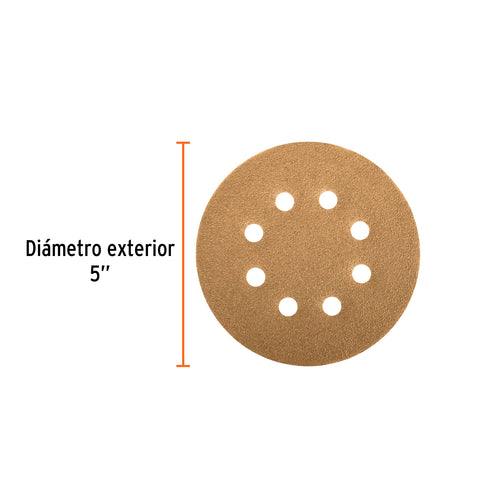 Paquete c/5 discos de lija 5' grano 320, 8 perforaciones | DIRO-532 | 17983