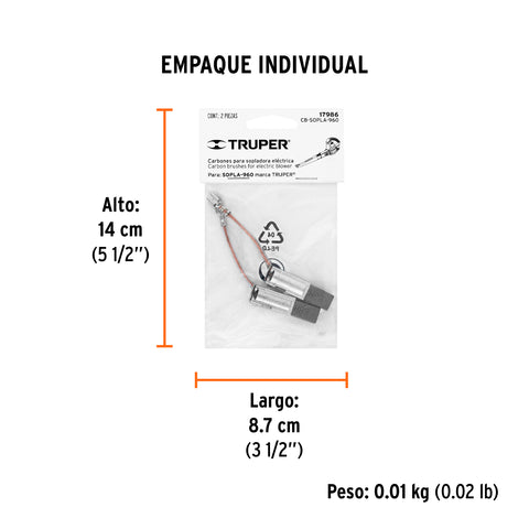 Bolsa con 2 carbones de repuesto para SOPLA-960, TRUPER | CB-SOPLA-960 | 17986