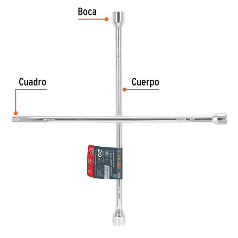 Llave de cruz 20' pulida y cromada con entrada cuadro 1/2' | LLCR-20D | 18024
