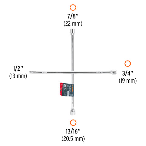 Llave de cruz 20' pulida y cromada con entrada cuadro 1/2' | LLCR-20D | 18024
