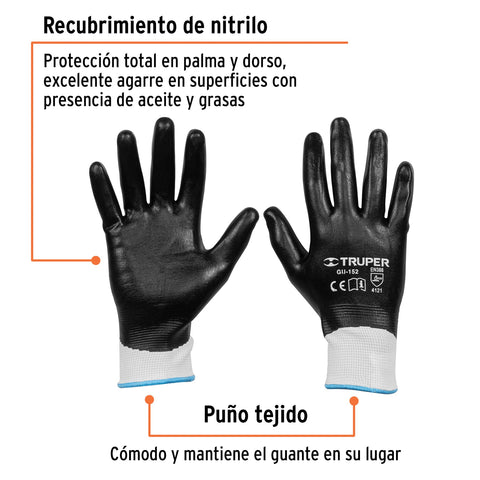 Guantes de poliéster recubiertos de nitrilo, M, TRUPER | GU-152 | 18026