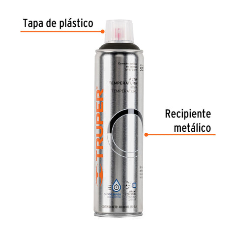 Pintura en aerosol alta temp. bote esbelto, negro, 400 ml | PA-ALTE-N | 18070