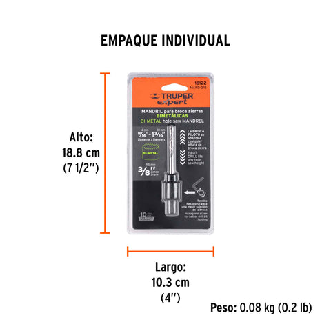 Mandril zanco 3/8' para brocasierras bimetálicas, Expert | MAND-3/8 | 18122