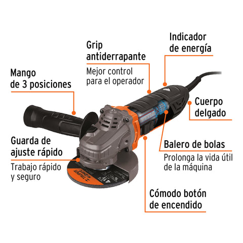 Esmeriladora angular 4-1/2', 850W, TRUPER ERGO PRO | ERGO-4580 | 18156