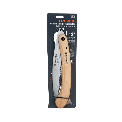 Serrucho plegable 10' hoja curva 6 DPP, mango madera, Truper | STP-12PL | 18178