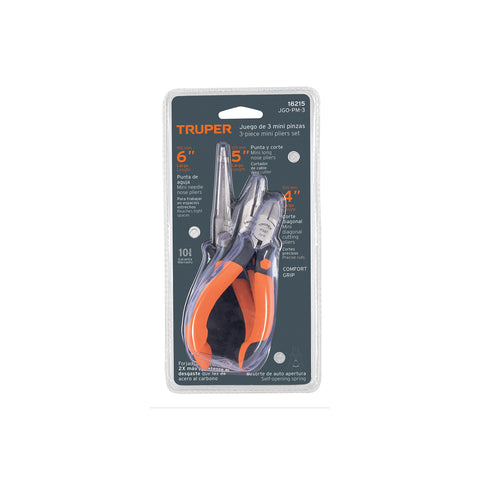 Juego de 3 mini pinzas mango Comfort Grip, Truper | JGO-PM-3 | 18215