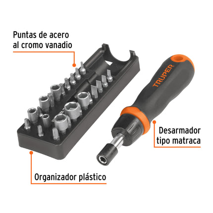 Desarmador tipo matraca con 17 puntas y 7 dados, Truper | JDM-24 | 18222