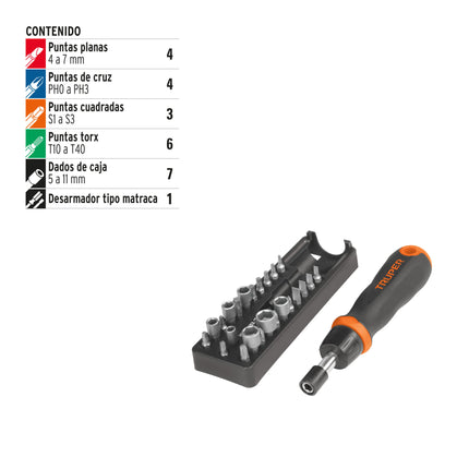 Desarmador tipo matraca con 17 puntas y 7 dados, Truper | JDM-24 | 18222