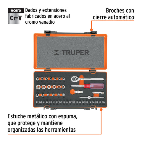 Juego de 45 herramientas cuadro 1/4' std para mecánico | JD-1/4X45P | 18235