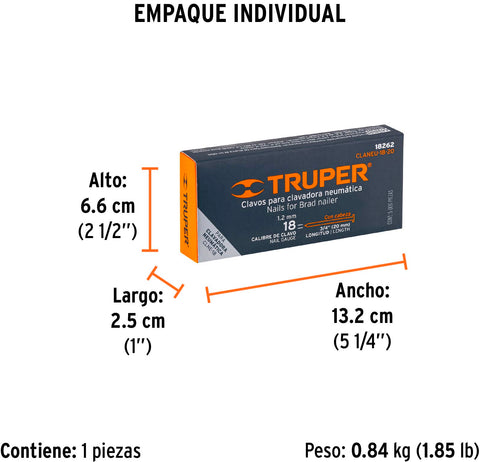 Caja con 5000 clavos calibre 18, 20 mm para CLNE-18, Truper | CLANEU-18-20 | 18262