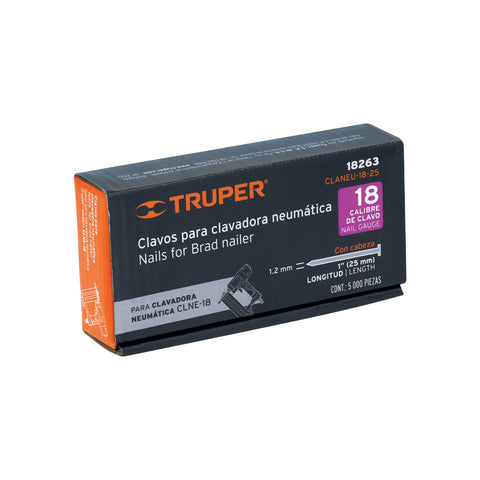 Caja con 5000 clavos calibre 18, 25 mm para CLNE-18, Truper | CLANEU-18-25 | 18263