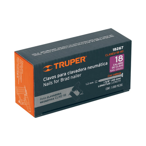 Caja con 5000 clavos calibre 18, 40 mm para CLNE-18, Truper | CLANEU-18-40 | 18267