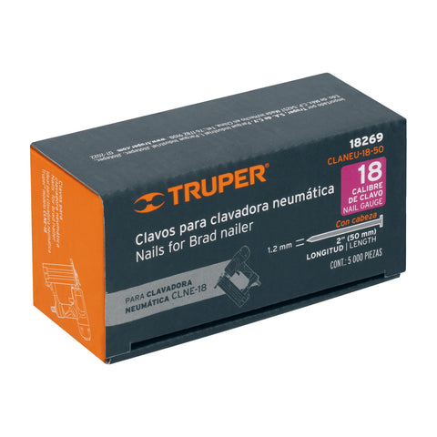 Caja con 5000 clavos calibre 18, 50 mm para CLNE-18, Truper | CLANEU-18-50 | 18269