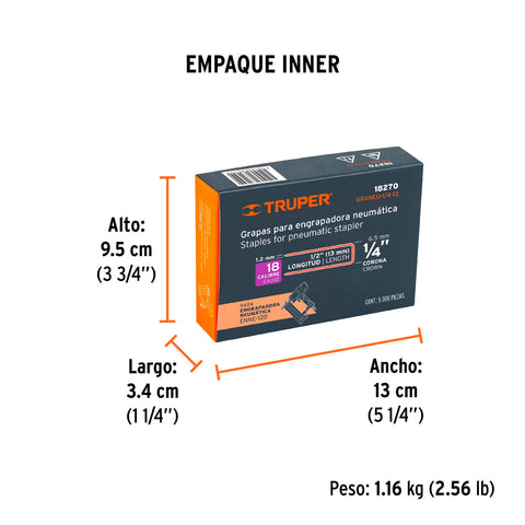 Caja con 5000 grapas corona 1/4' calibre 18, 13mm p/ENNE-120 | GRANEU-1/4-13 | 18270
