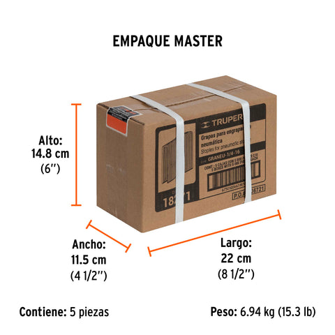 Caja con 5000 grapas corona 1/4' calibre 18, 16mm p/ENNE-120 | GRANEU-1/4-16 | 18271