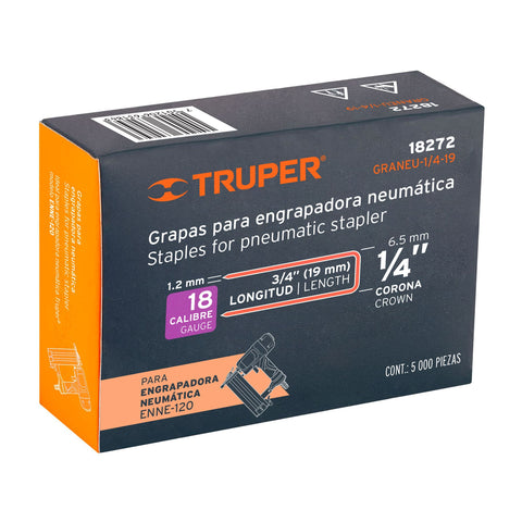Caja con 5000 grapas corona 1/4' calibre 18, 19mm p/ENNE-120 | GRANEU-1/4-19 | 18272