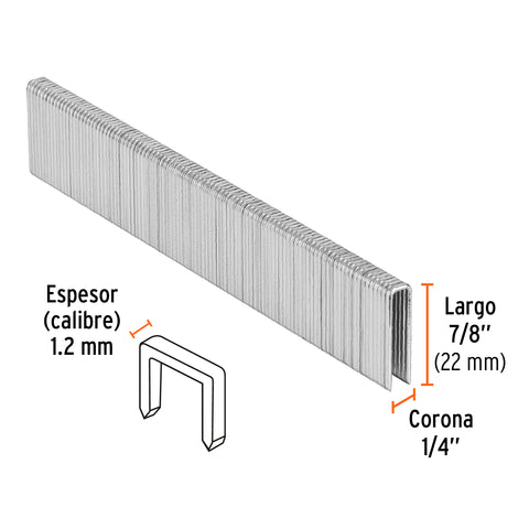 Caja con 5000 grapas corona 1/4' calibre 18, 22mm p/ENNE-120 | GRANEU-1/4-22 | 18273
