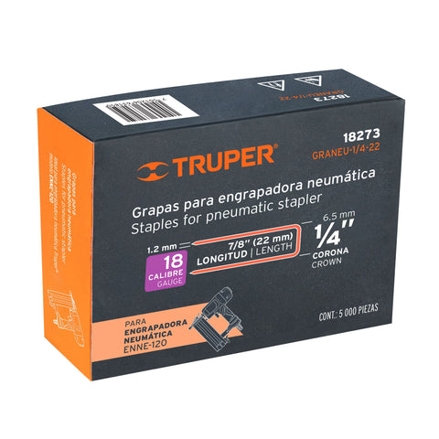 Caja con 5000 grapas corona 1/4' calibre 18, 22mm p/ENNE-120 | GRANEU-1/4-22 | 18273