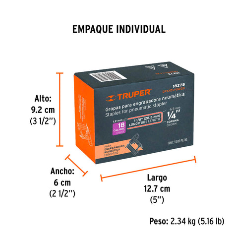 Caja con 5000 grapas corona 1/4' calibre 18, 28mm p/ENNE-120 | GRANEU-1/4-28 | 18275