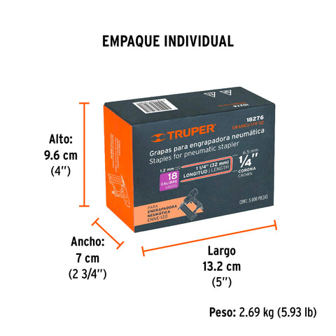 Caja con 5000 grapas corona 1/4' calibre 18, 32mm p/ENNE-120 | GRANEU-1/4-32 | 18276
