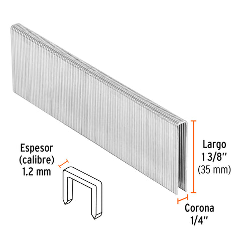Caja con 5000 grapas corona 1/4' calibre 18, 35mm p/ENNE-120 | GRANEU-1/4-35 | 18277