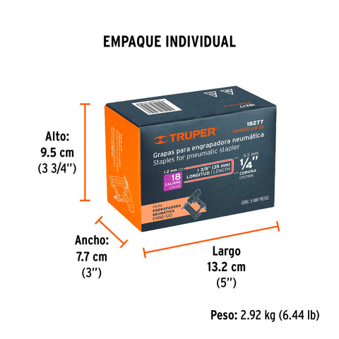 Caja con 5000 grapas corona 1/4' calibre 18, 35mm p/ENNE-120 | GRANEU-1/4-35 | 18277