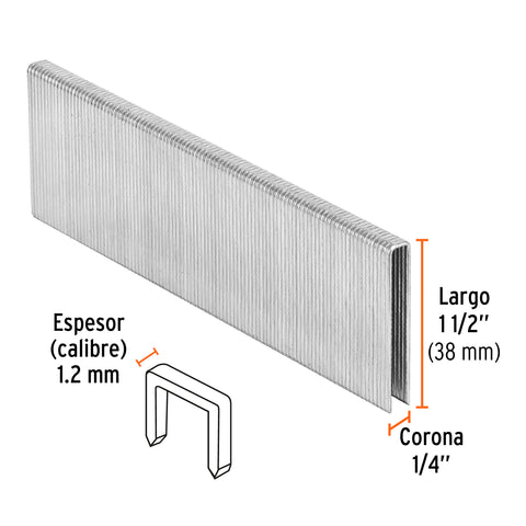 Caja con 5000 grapas corona 1/4' calibre 18, 38mm p/ENNE-120 | GRANEU-1/4-38 | 18278