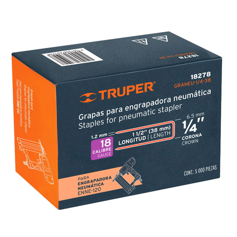 Caja con 5000 grapas corona 1/4' calibre 18, 38mm p/ENNE-120 | GRANEU-1/4-38 | 18278